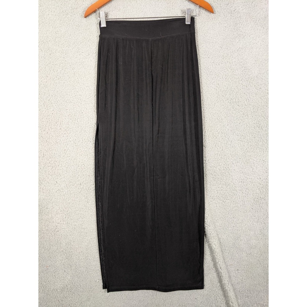 Vtg Nylon Maxi Skirt Womens XS Black Side Slit 90s Grunge Whimsigoth Witchy - Picture 2 of 8